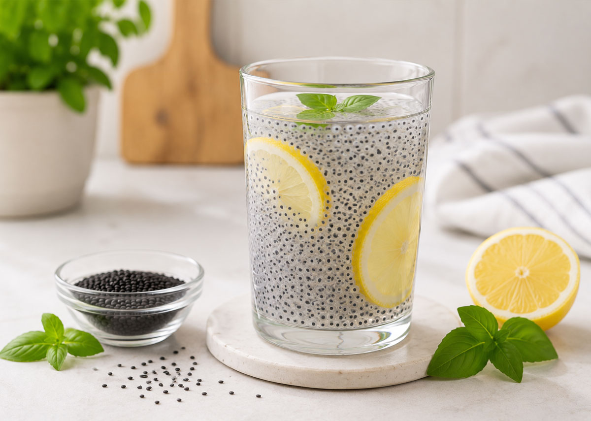 نوشیدنی تخم ریحان و لیمو برای رژیم غذایی