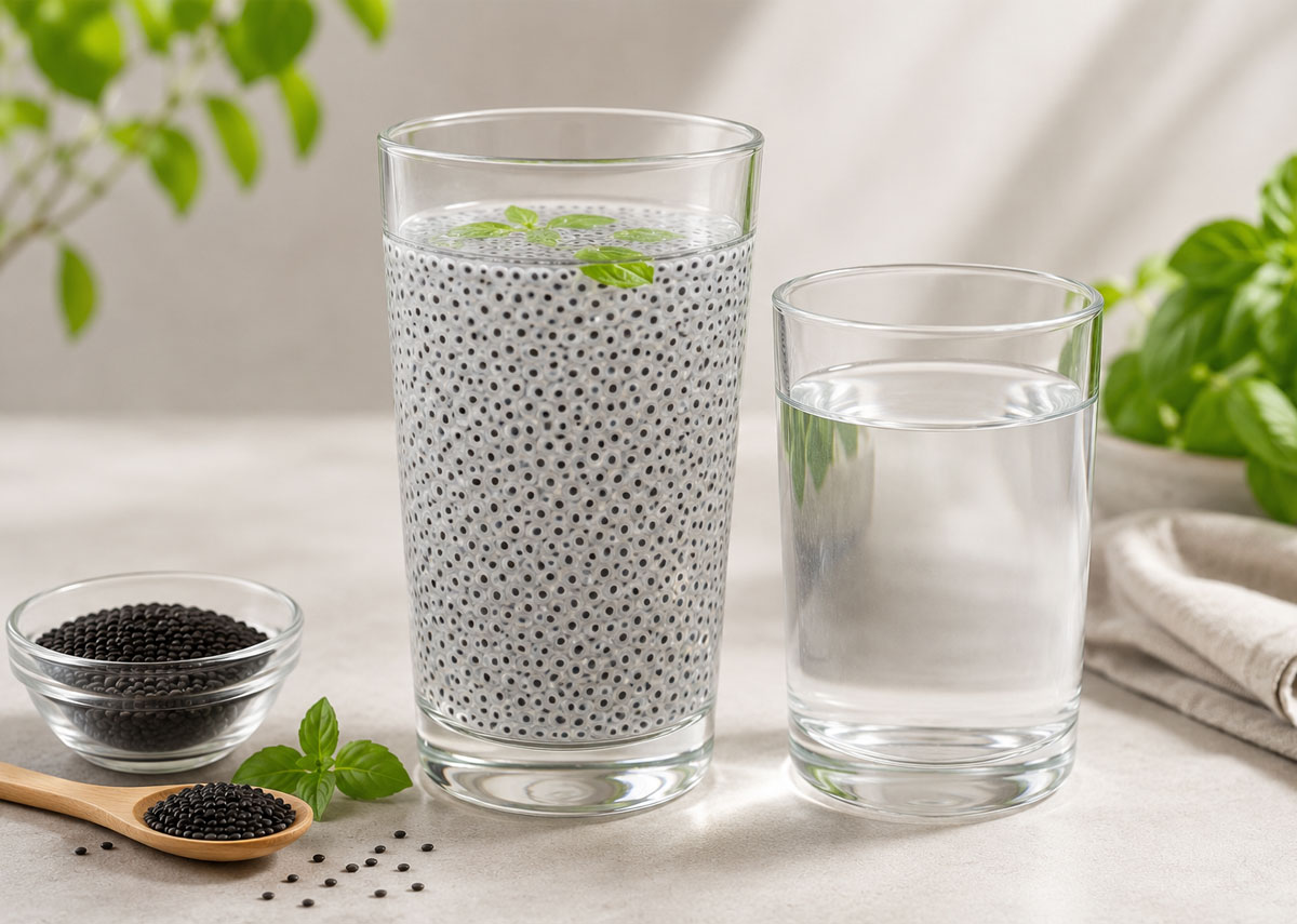 تخم ریحان خیساندهشده همراه آب کافی